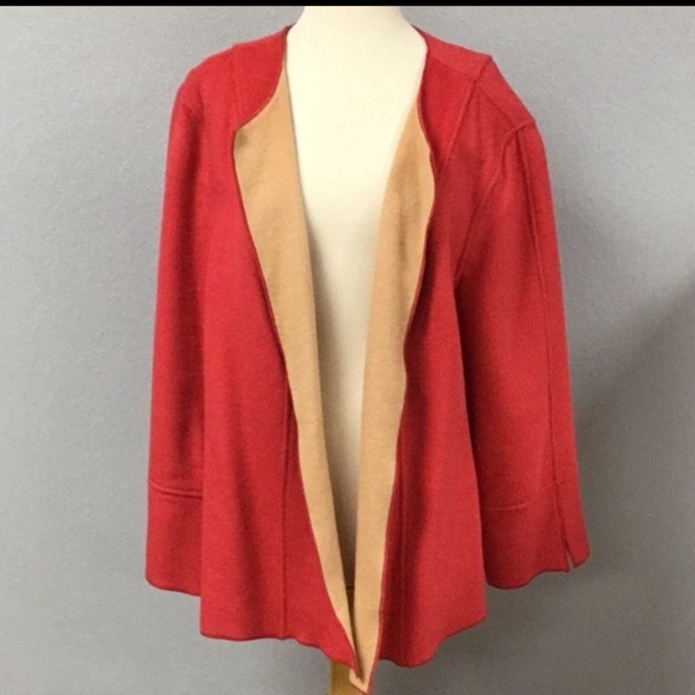 Red Jacket Open Front Cardigan Jacket Soft Felt Feel 2X